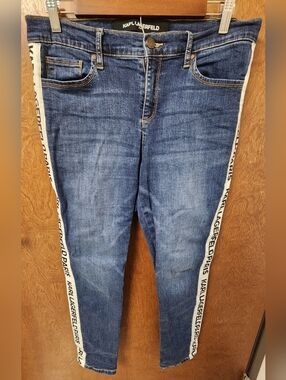 Karl Lagerfeld Slim Blue Skinny Jeans with White Logo Side Tape